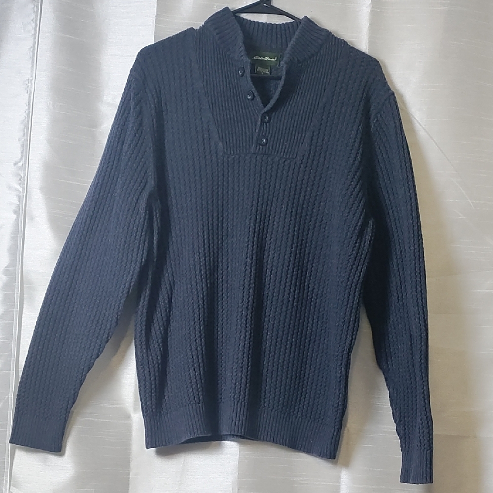Eddie Bauer Navy Blue V-Neck Sweater Ribbed Knit